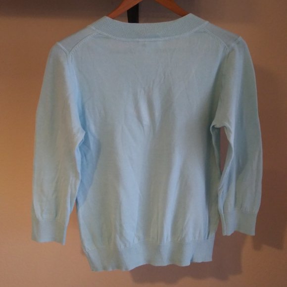 LOFT 100% Pima Cotton fine knit Ice Blue Sweater - Picture 3 of 4